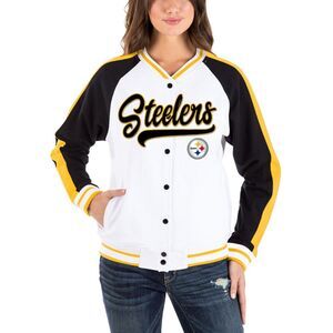 New Era Pittsburgh Steelers Varsity Full Snap Jacket White/Black Women's - L
